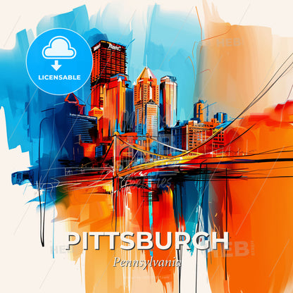 Vibrant Pittsburgh, Pennsylvania - A Painting Of A City - Square format print template