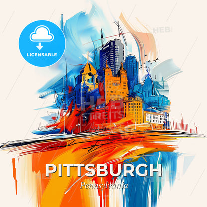 Vibrant Pittsburgh, Pennsylvania - A Colorful Cityscape With Buildings And A River - Square format print template