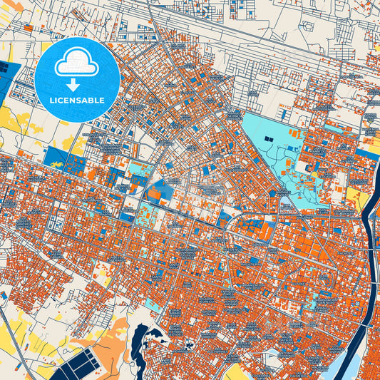 Colorful Piura Street Map with Labels and Buildings