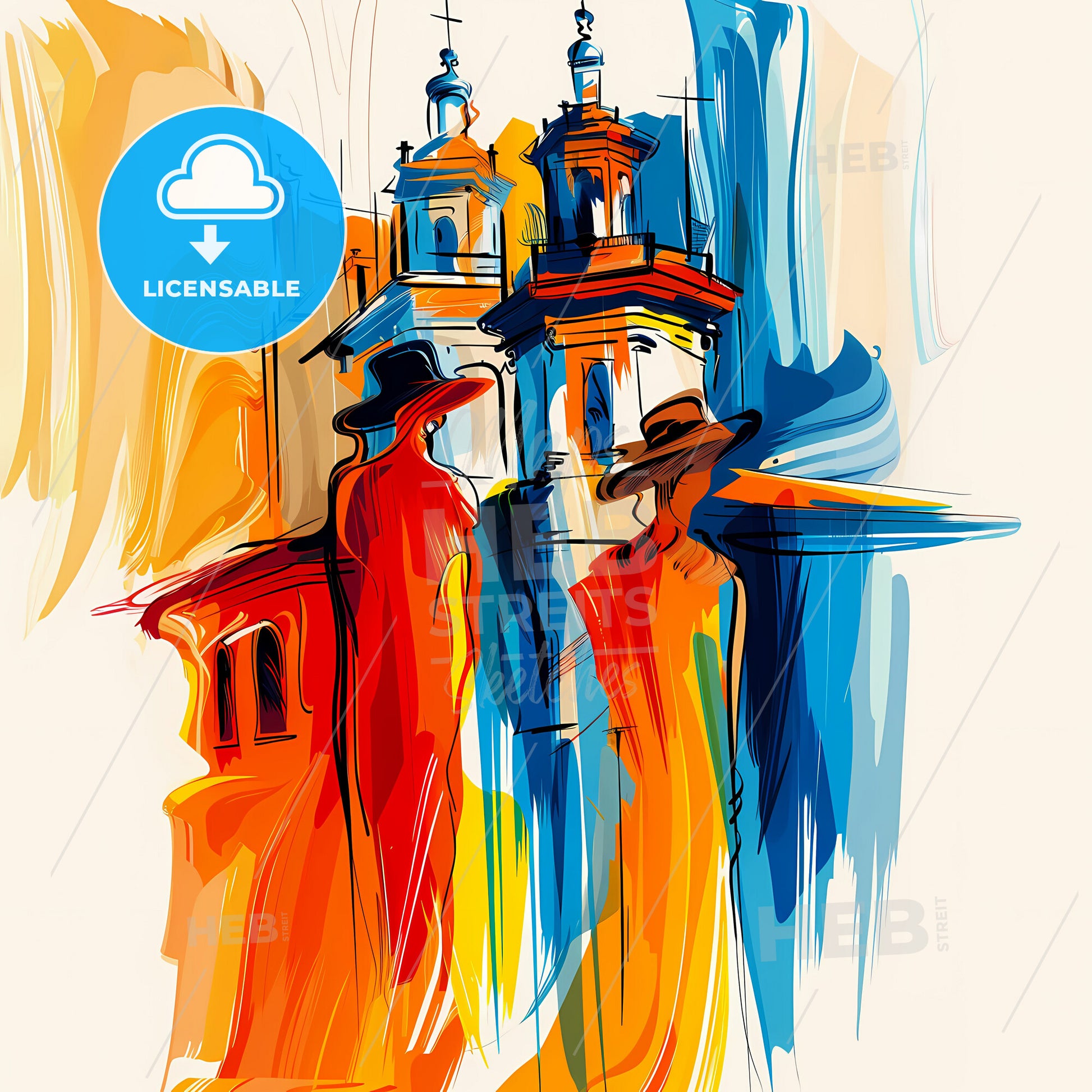 Vibrant Piura, Peru - A Painting Of A Couple Of People In Hats