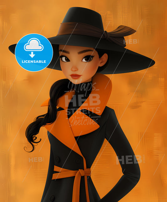 Cartoonish fashionably dressed woman black hat painting digital art art aspect