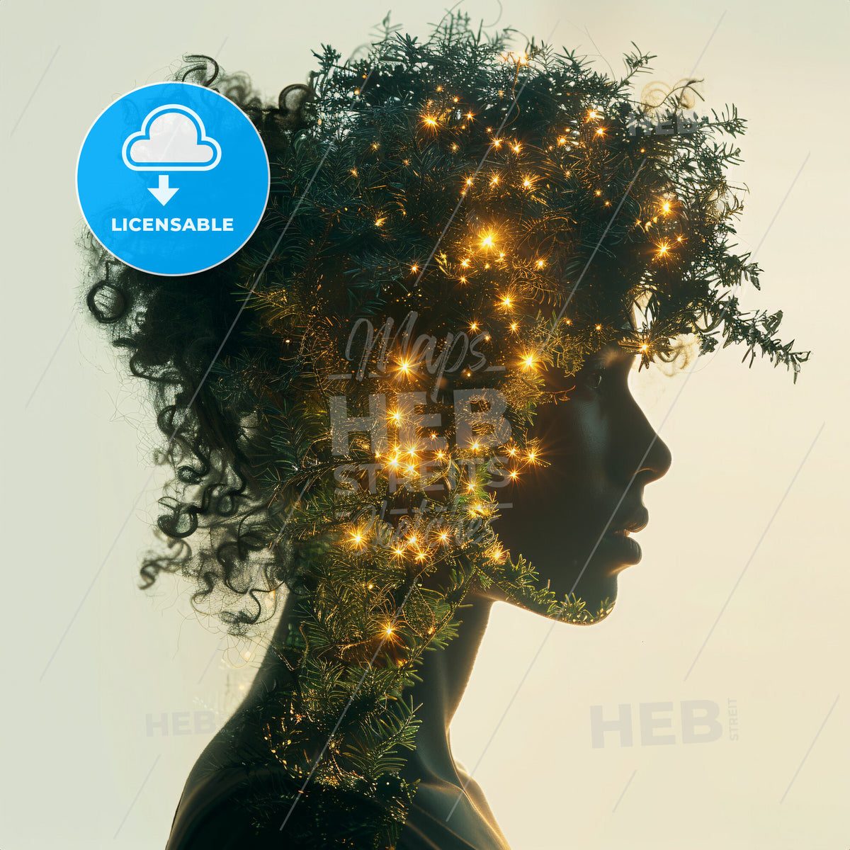 Pixelated Paradise: A Digital Dreamland - A profile of a woman with a plant in her hair