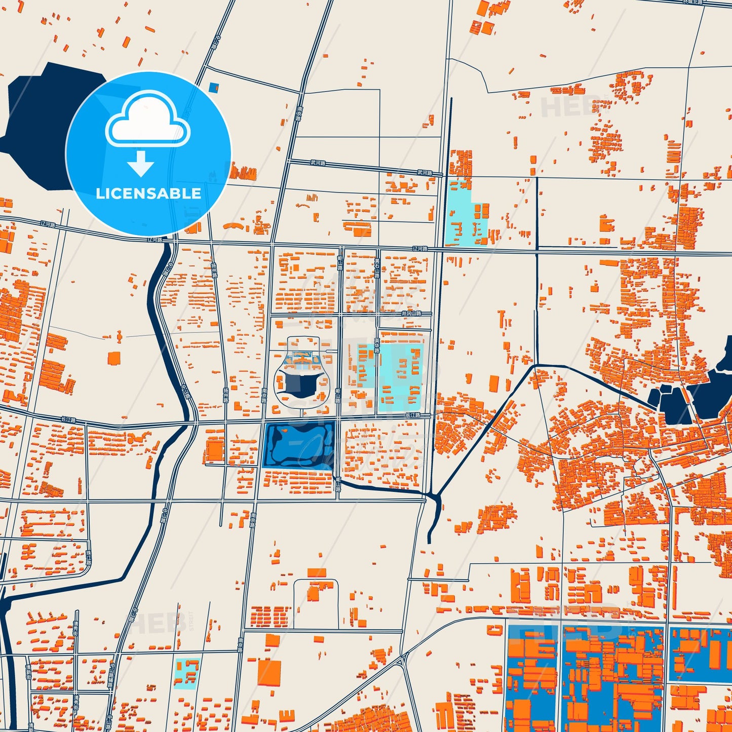 Colorful Pizhou Street Map with Labels and Buildings