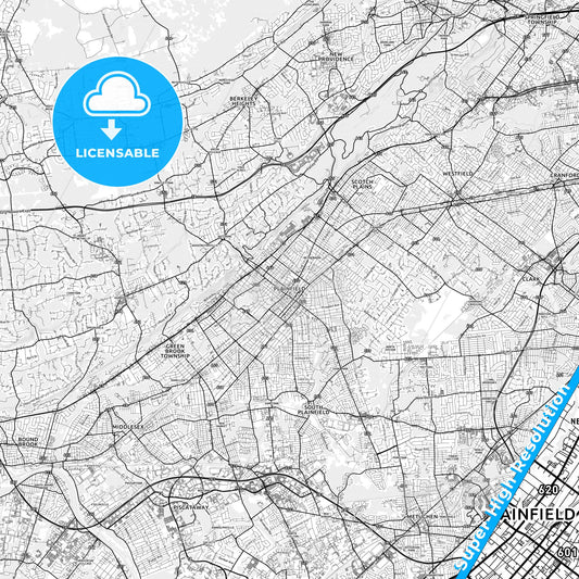 Plainfield, New Jersey light map with streetnames, citynames and districts