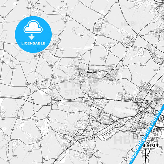 Plaisir, France light map with streetnames, citynames and districts