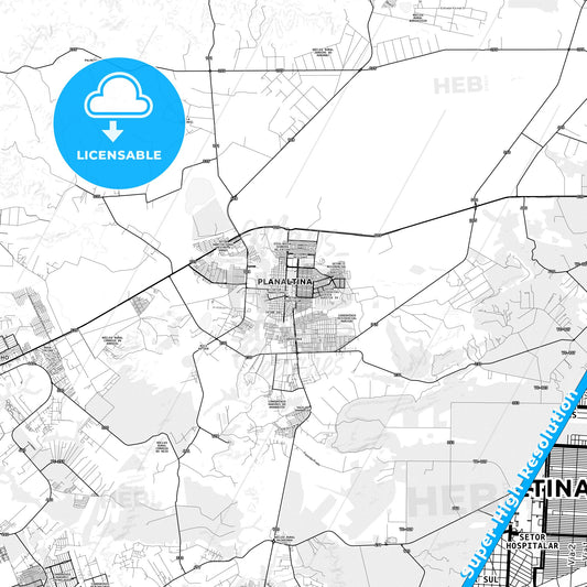 Planaltina, Brazil light map with streetnames, citynames and districts
