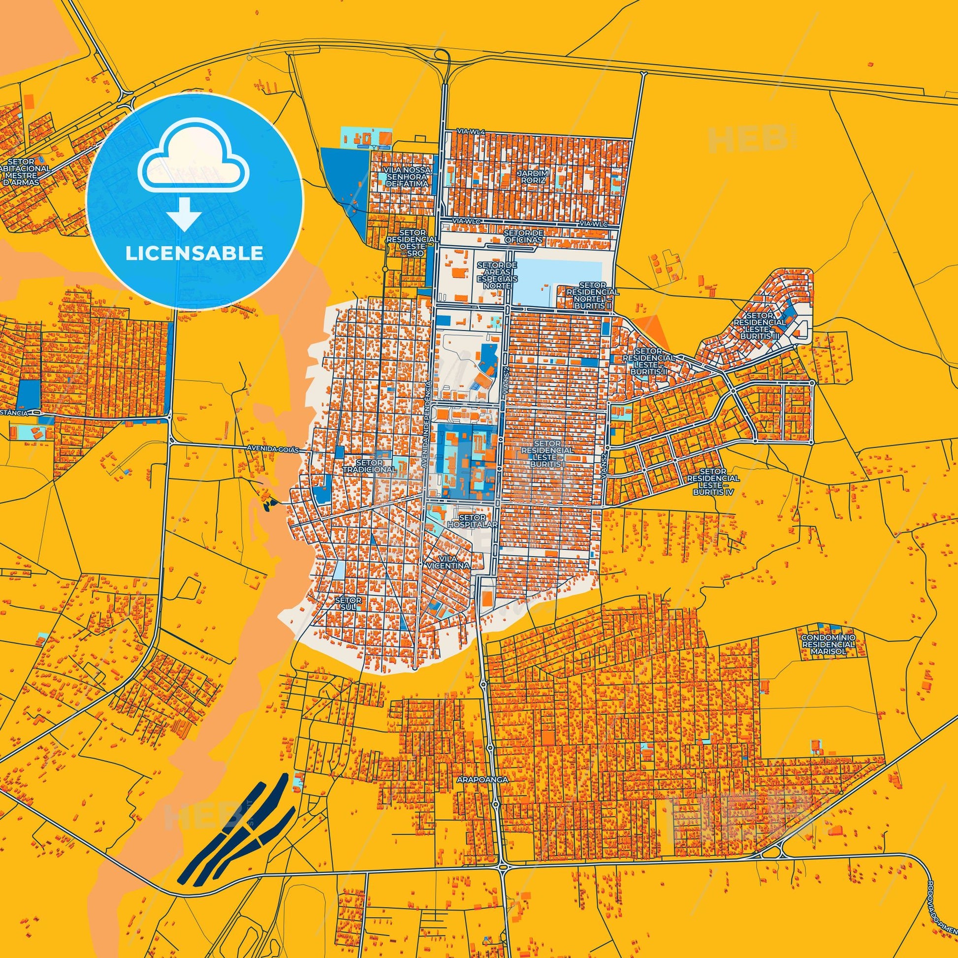 Colorful Planaltina Street Map with Labels and Buildings