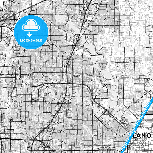Plano, Texas light map with streetnames, citynames and districts