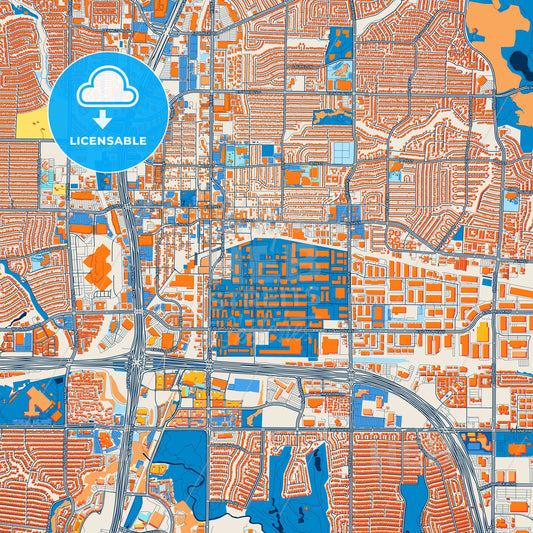 Colorful Plano Street Map with Labels and Buildings
