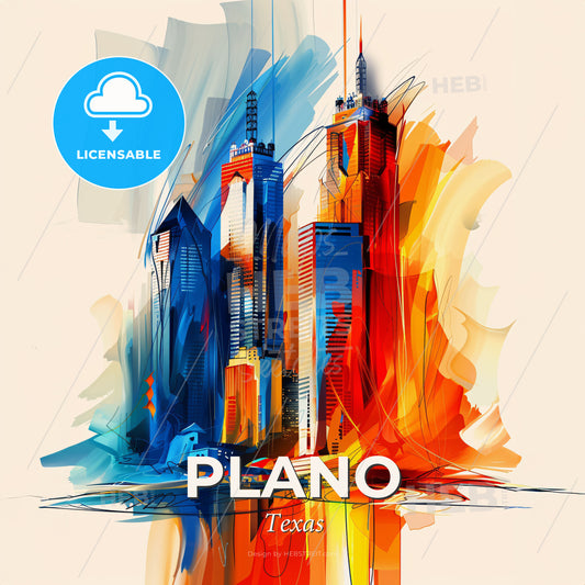 Vibrant Plano, Texas - A Colorful Cityscape With Tall Buildings - Square format print template