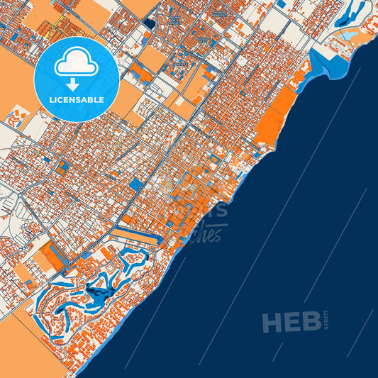 Colorful Playa del Carmen Street Map with Labels and Buildings