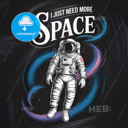 Playful Astronaut Art: 'I Just Need More Space' in Vibrant Cosmic Background