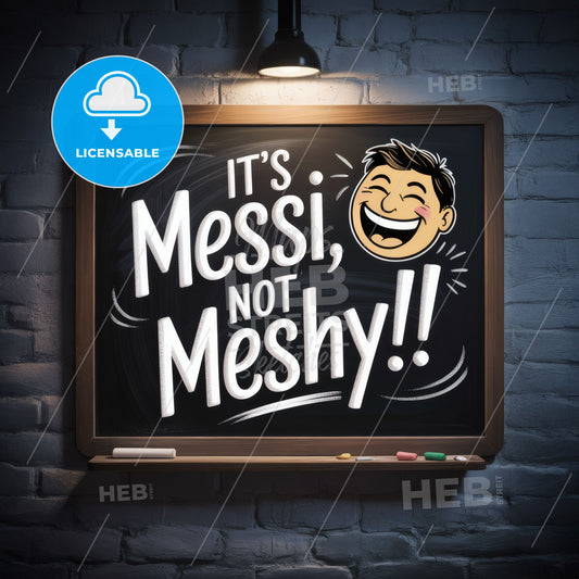 Playful Chalkboard Illustration Celebrating Messi with Humorous Typography and Cheerful Expressions.