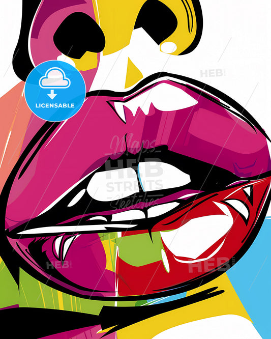 Modern Pop Art - Vibrant, Playful, Bold, Close-Up of Lips Painting