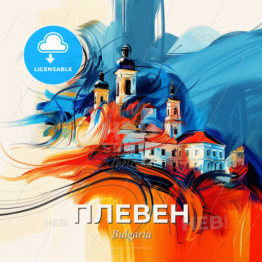 Vibrant Плевен, Bulgaria - A Painting Of A Building With A Colorful Background - Square format print template