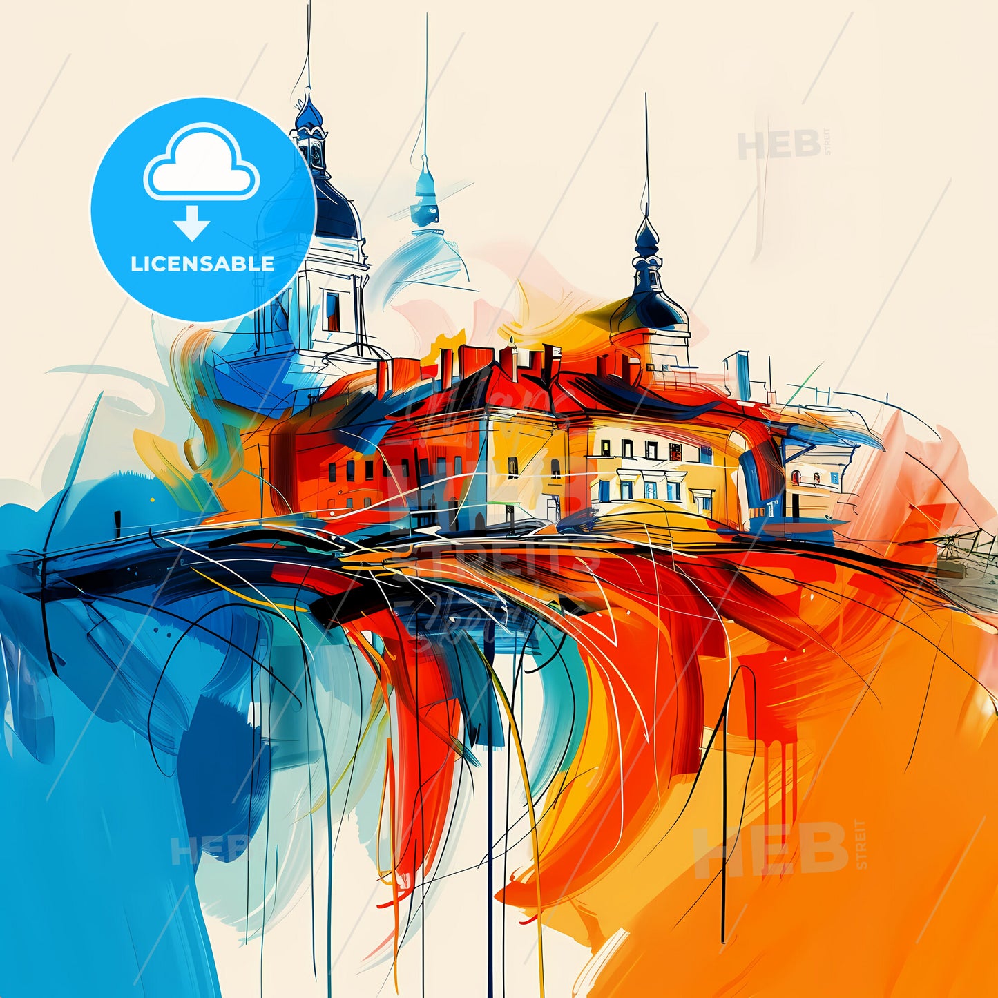 Vibrant Ploiești, Romania - A Painting Of A Building With Towers And A Colorful Background