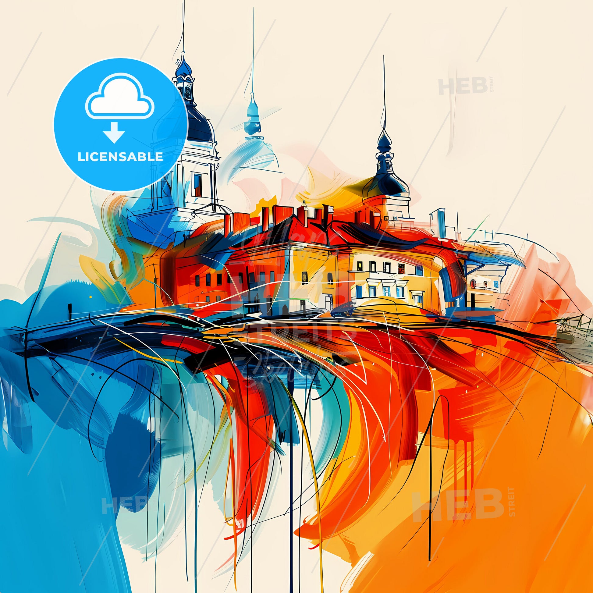 Vibrant Ploiești, Romania - A Painting Of A Building With Towers And A Colorful Background