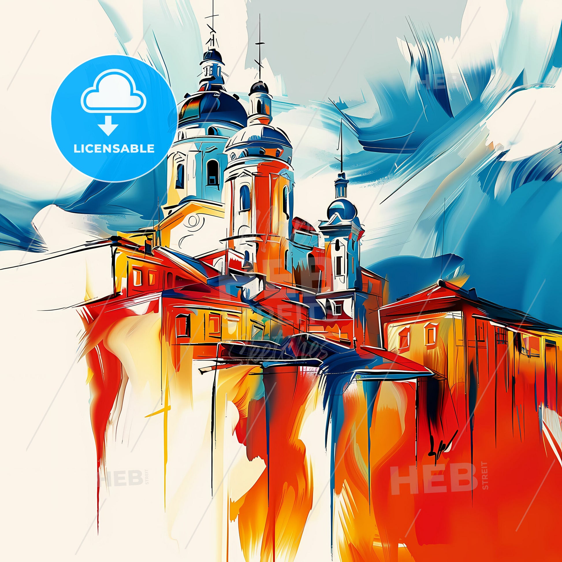 Vibrant Ploiești, Romania - A Painting Of A Building With Towers