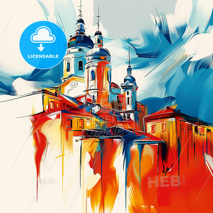 Vibrant Ploiești, Romania - A Painting Of A Building With Towers