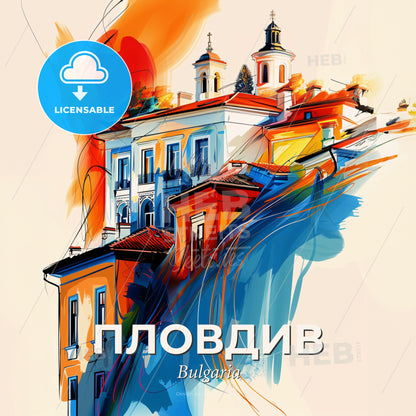 Vibrant Пловдив, Bulgaria - A Painting Of A Building - Square format print template