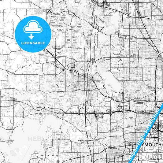 Plymouth, Minnesota light map with streetnames, citynames and districts