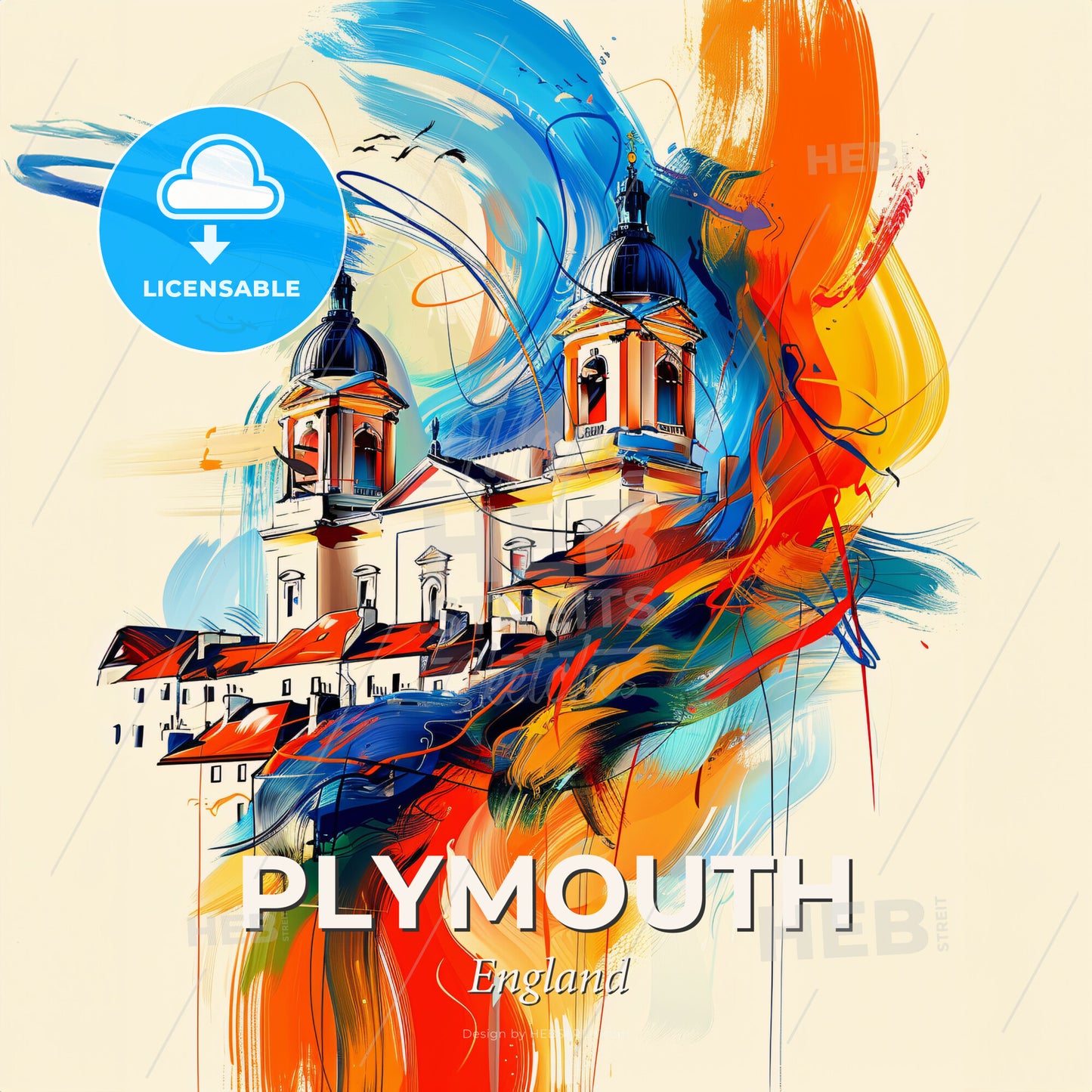 Vibrant Plymouth, England - A Painting Of A Building With Colorful Paint - Square format print template