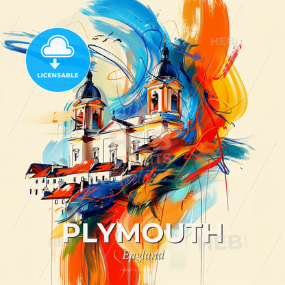 Vibrant Plymouth, England - A Painting Of A Building With Colorful Paint - Square format print template