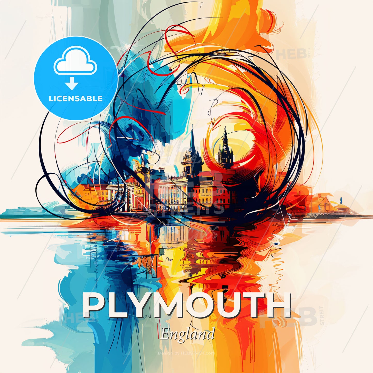 Vibrant Plymouth, England - A Colorful Painting Of A City - Square format print template