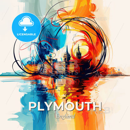 Vibrant Plymouth, England - A Colorful Painting Of A City - Square format print template