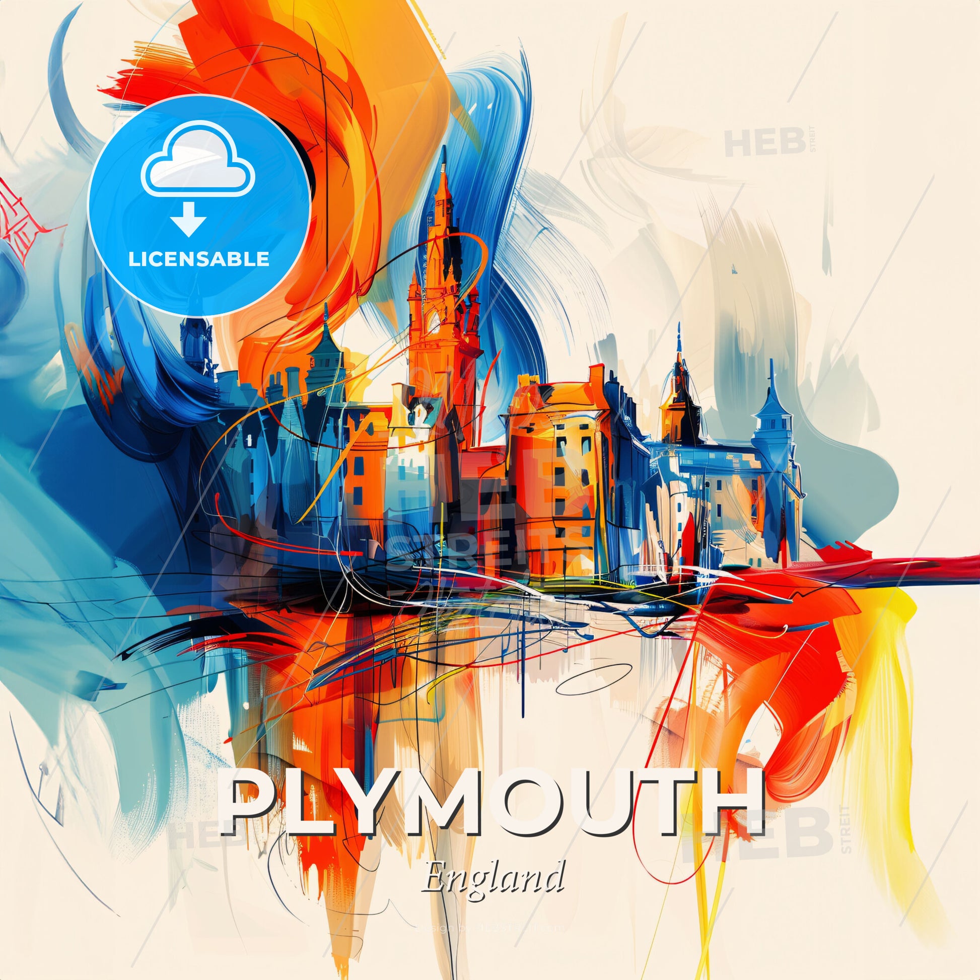 Vibrant Plymouth, England - A Colorful Painting Of A City - Square format print template