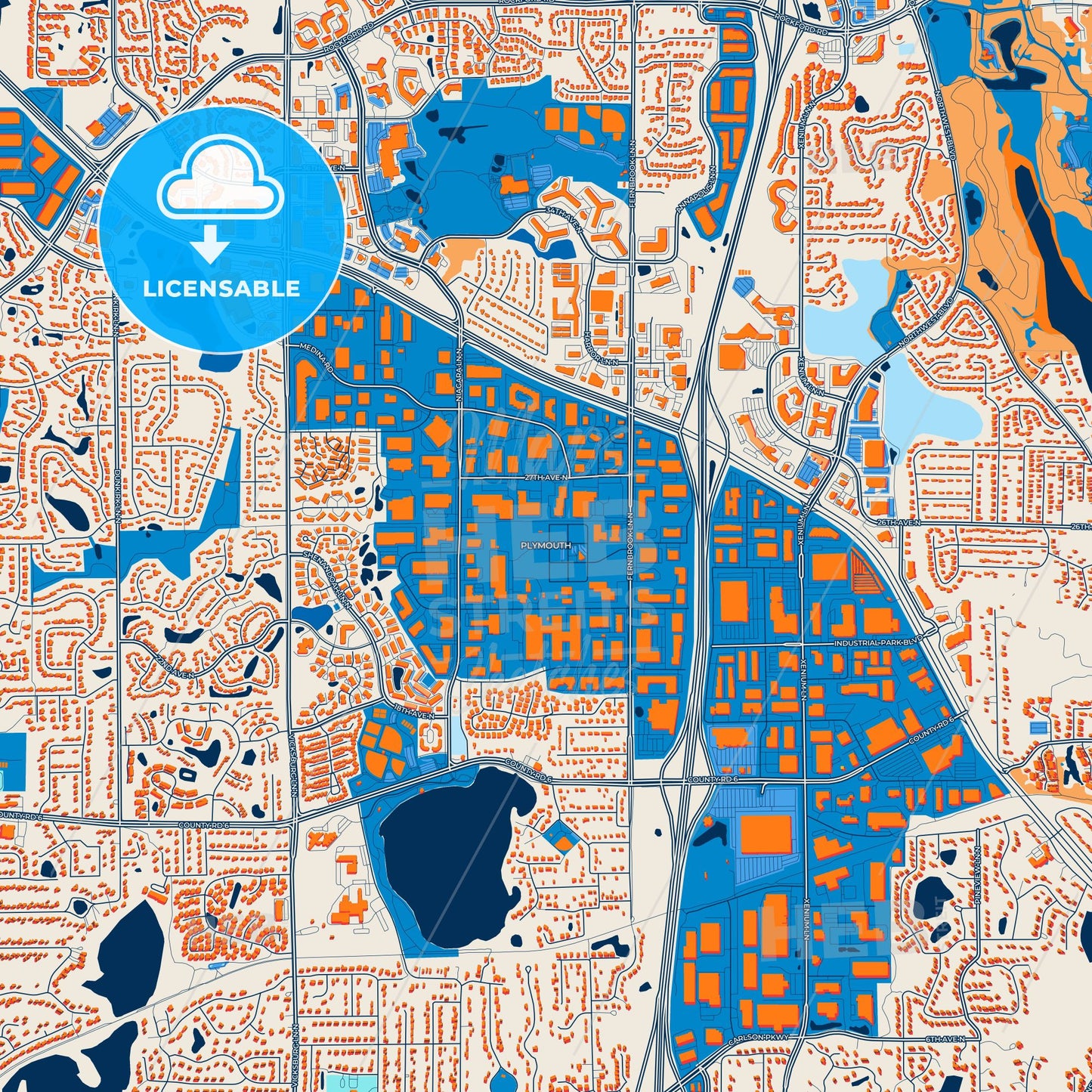 Colorful Plymouth Street Map with Labels and Buildings