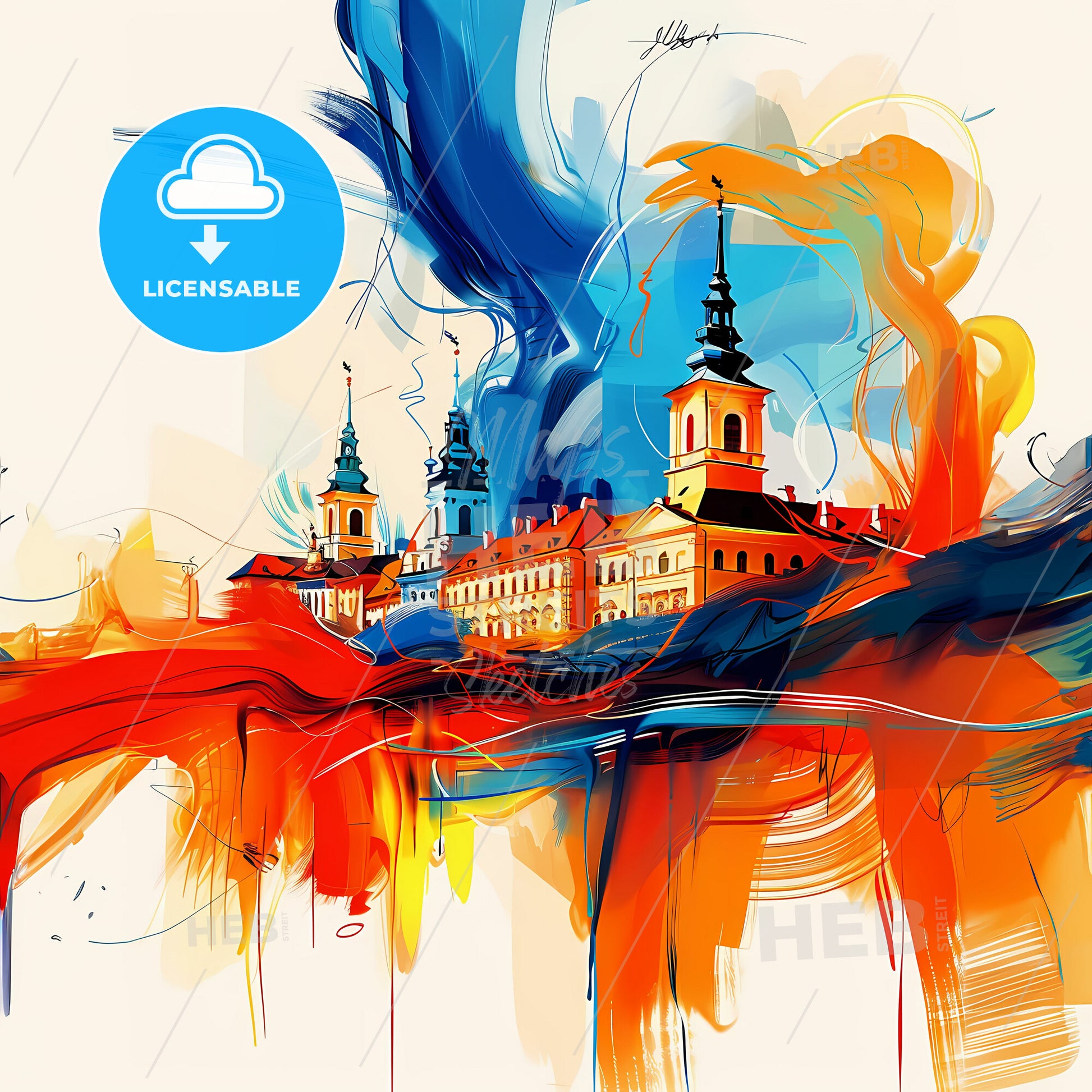 Vibrant Plzeň, Czechia - A Painting Of A Building With Colorful Paint