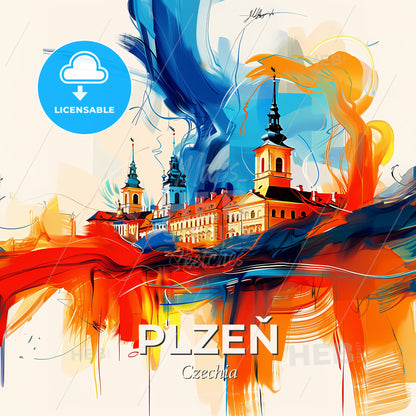 Vibrant Plzeň, Czechia - A Painting Of A Building With Colorful Paint - Square format print template