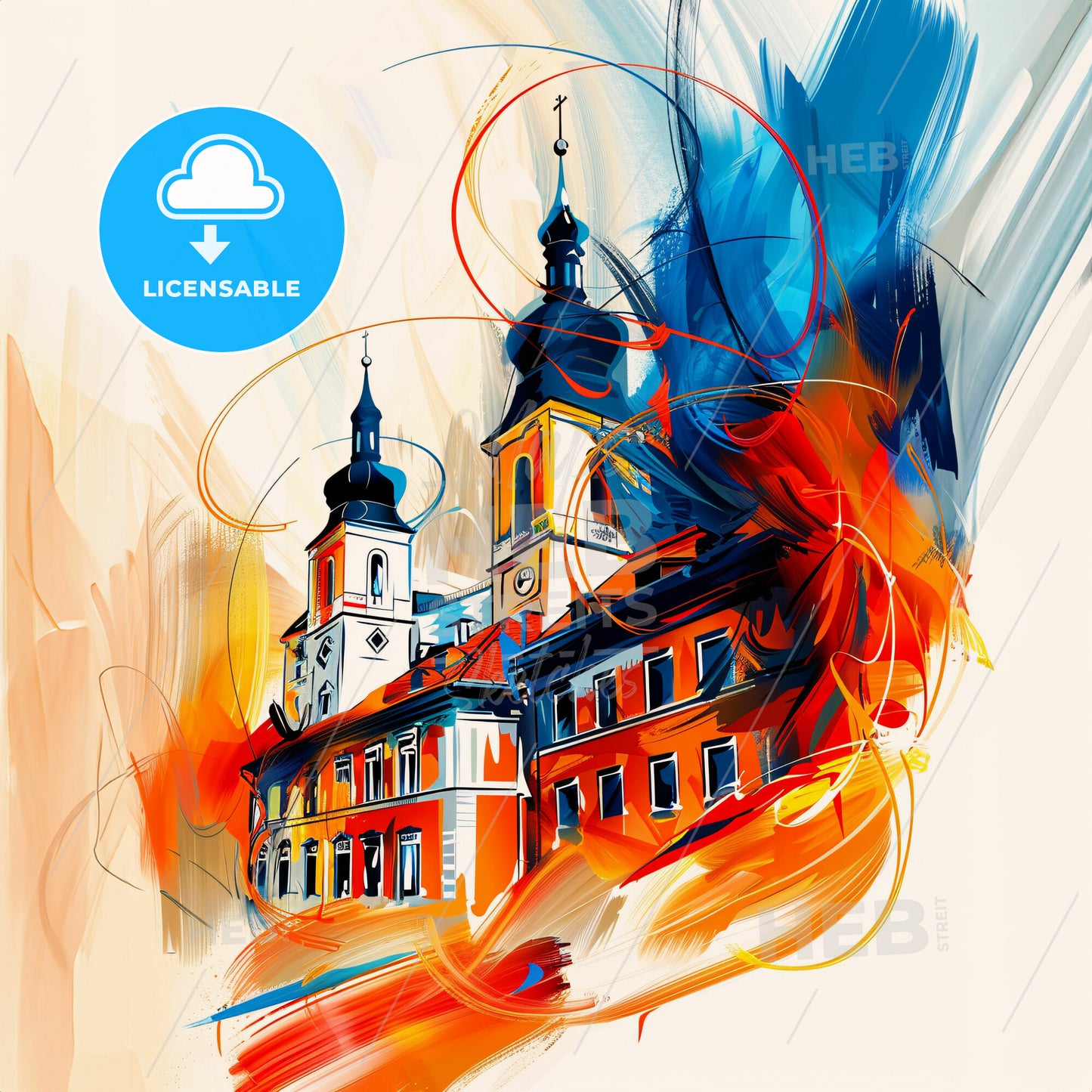 Vibrant Płock, Poland - A Painting Of A Building