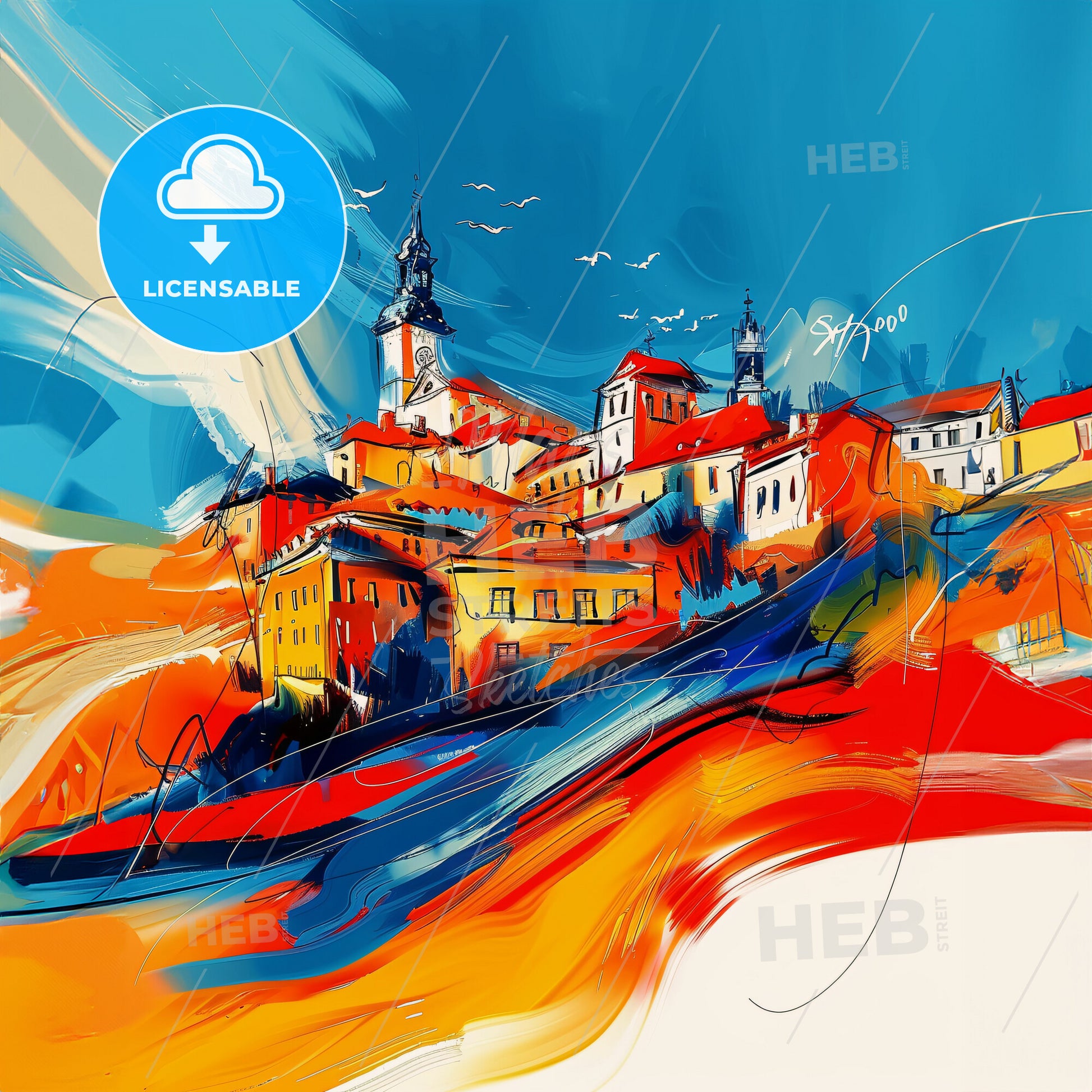 Vibrant Płock, Poland - A Painting Of A Town