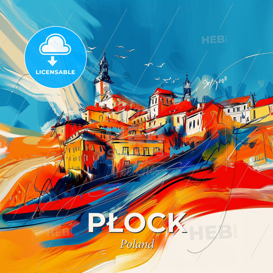 Vibrant Płock, Poland - A Painting Of A Town - Square format print template