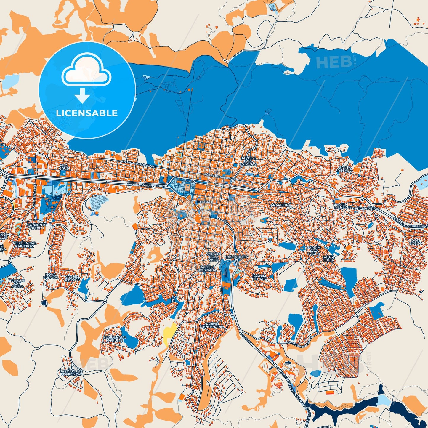 Colorful Pocos de Caldas Street Map with Labels and Buildings