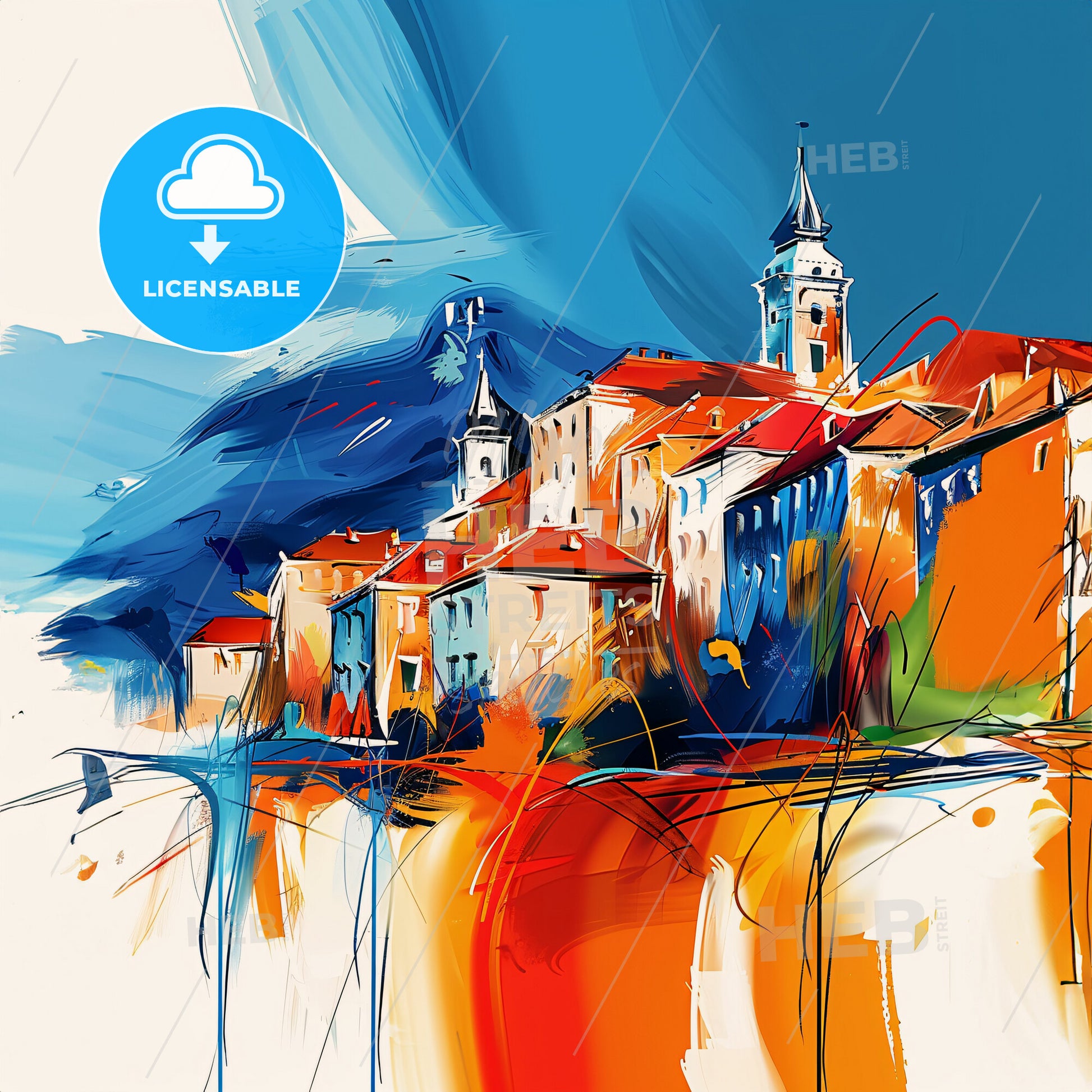 Vibrant Podgorica, Montenegro - A Painting Of A Town