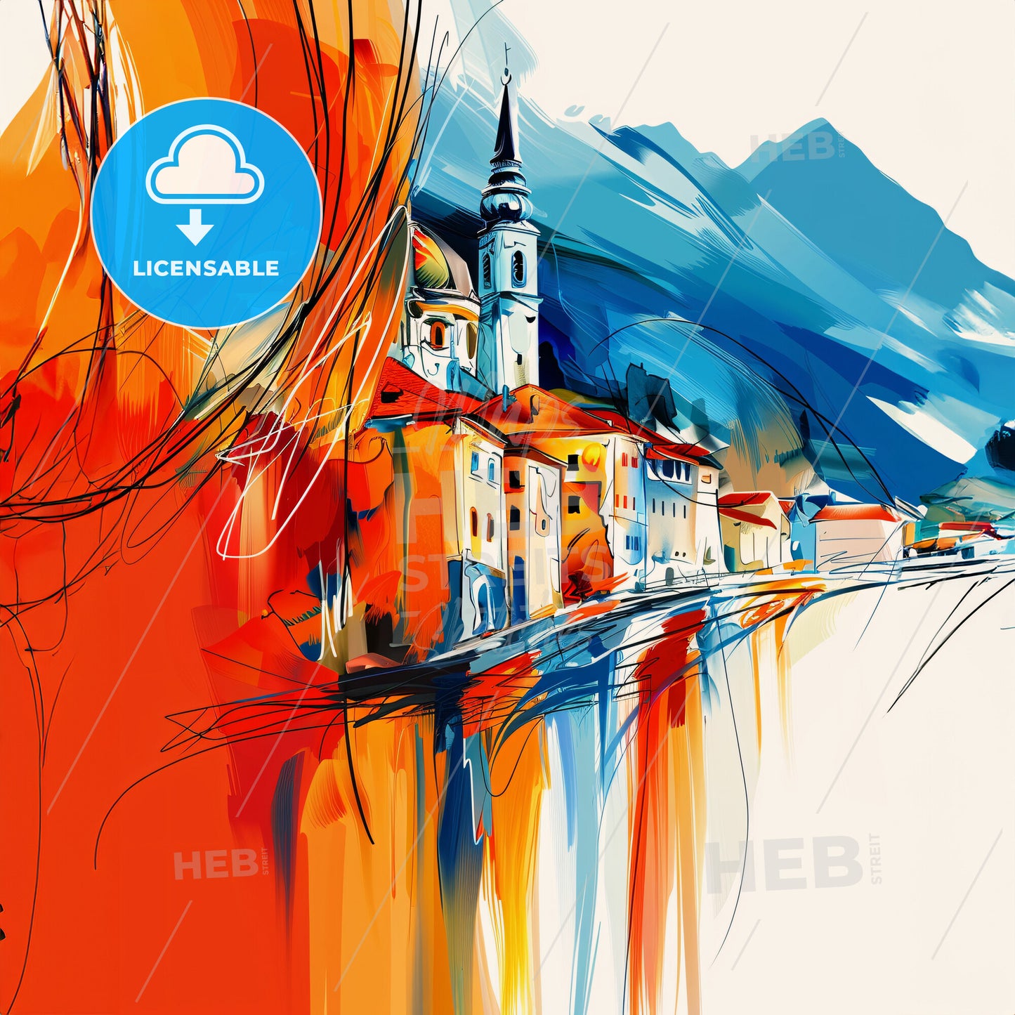 Vibrant Podgorica, Montenegro - A Painting Of A Town