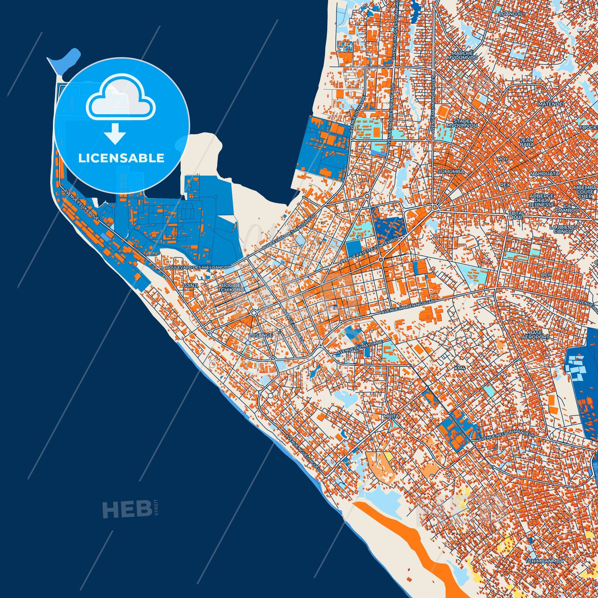 Colorful Pointe-Noire Street Map with Labels and Buildings