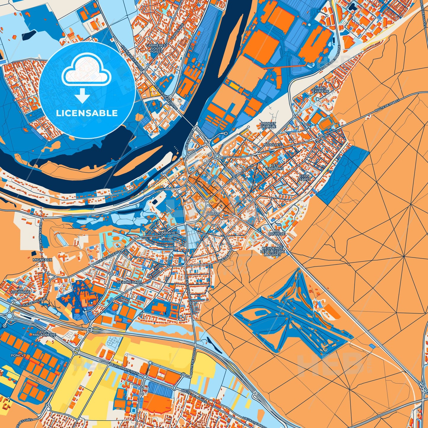 Colorful Poissy Street Map with Labels and Buildings