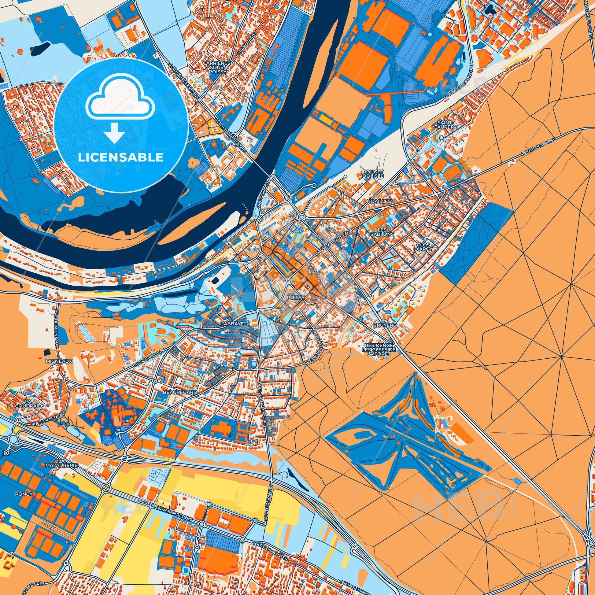 Colorful Poissy Street Map with Labels and Buildings