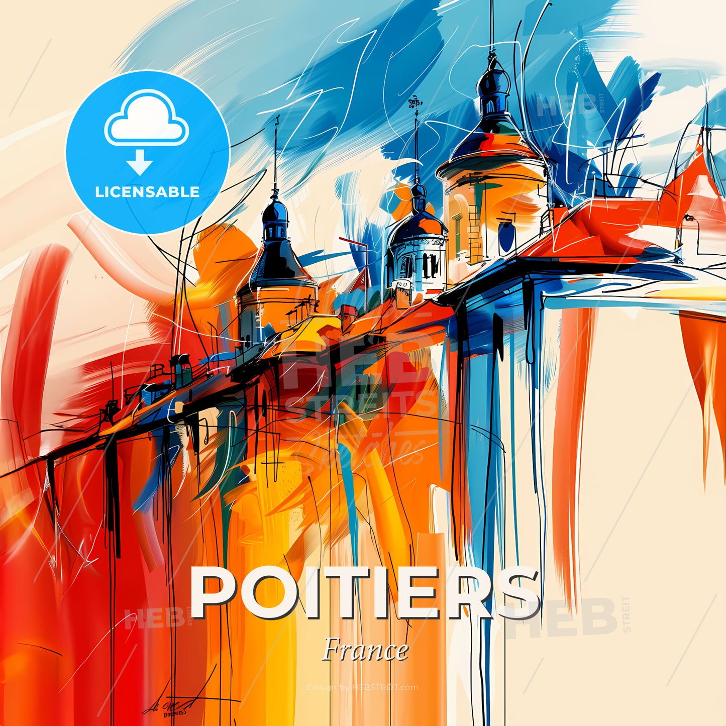 Vibrant Poitiers, France - A Painting Of A Building With Colorful Paint - Square format print template