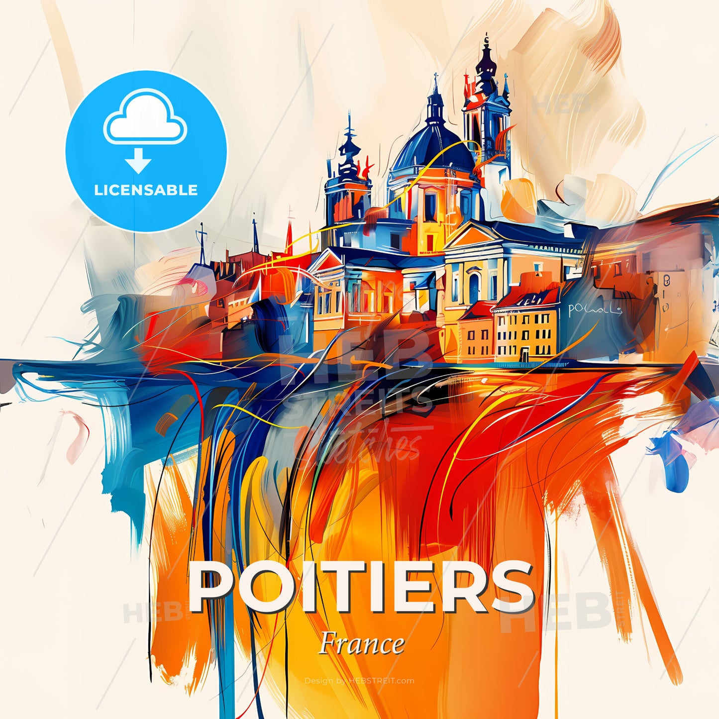 Vibrant Poitiers, France - A Painting Of A Building - Square format print template