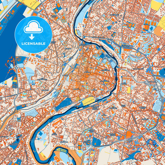Colorful Poitiers Street Map with Labels and Buildings