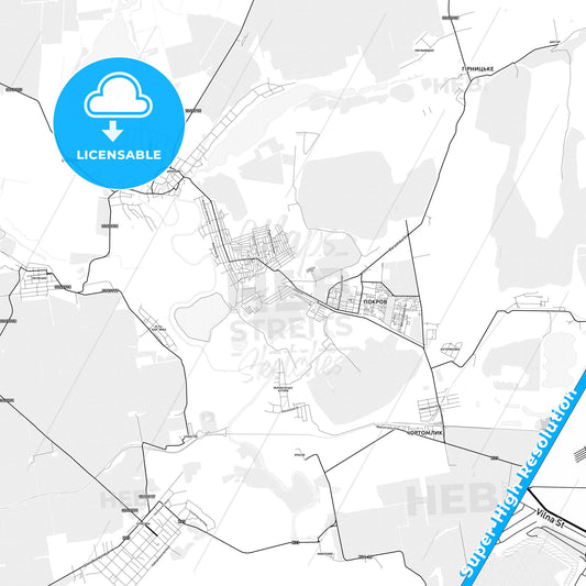 Pokrov, Ukraine light map with streetnames, citynames and districts