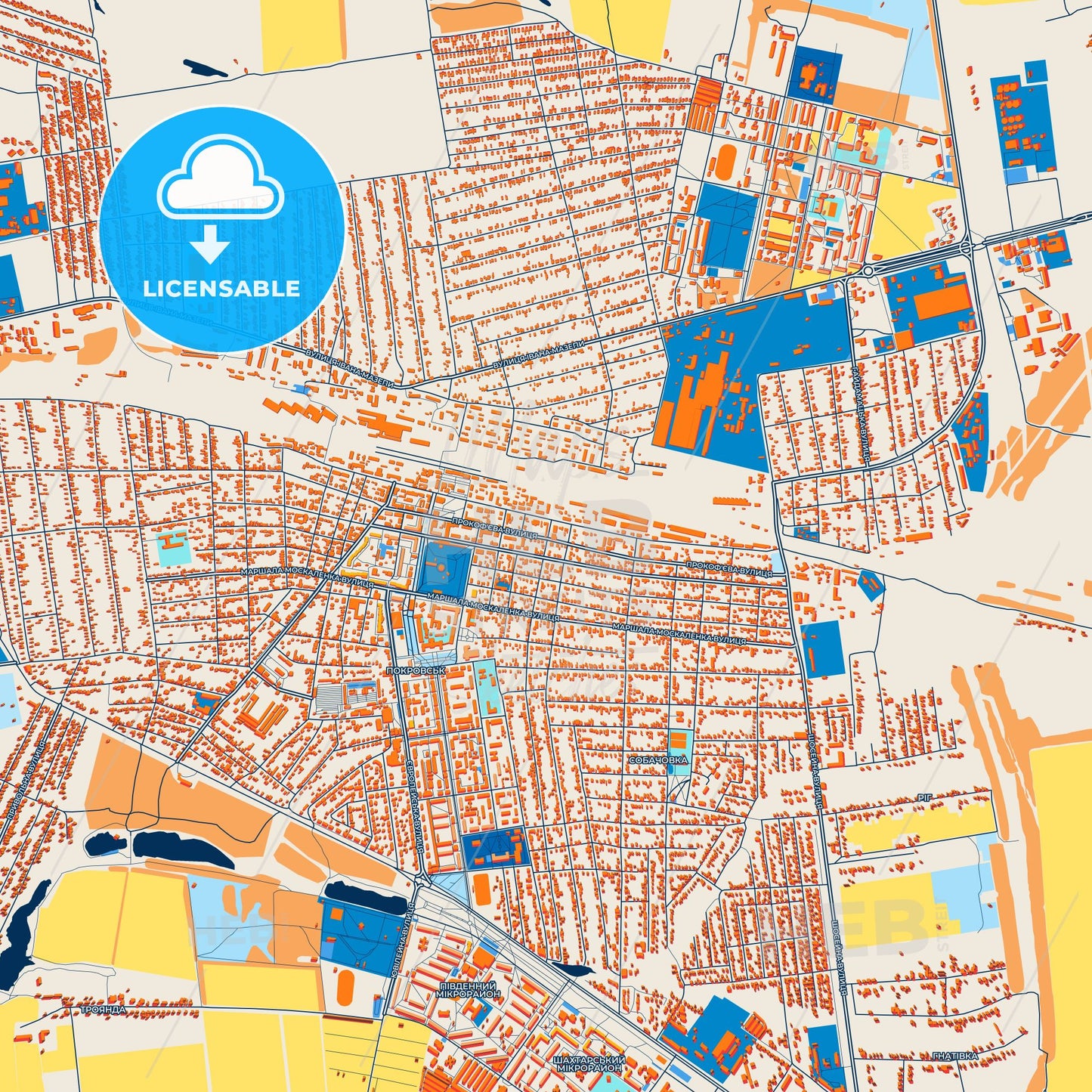 Colorful Pokrovsk Street Map with Labels and Buildings