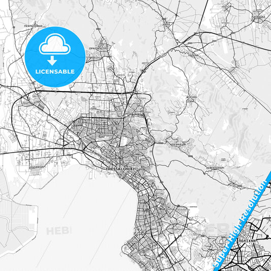 Polichni, Greece light map with streetnames, citynames and districts