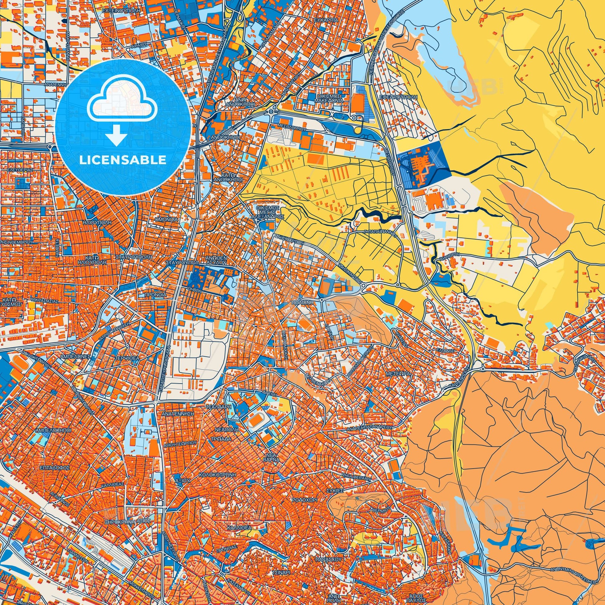 Colorful Polichni Street Map with Labels and Buildings