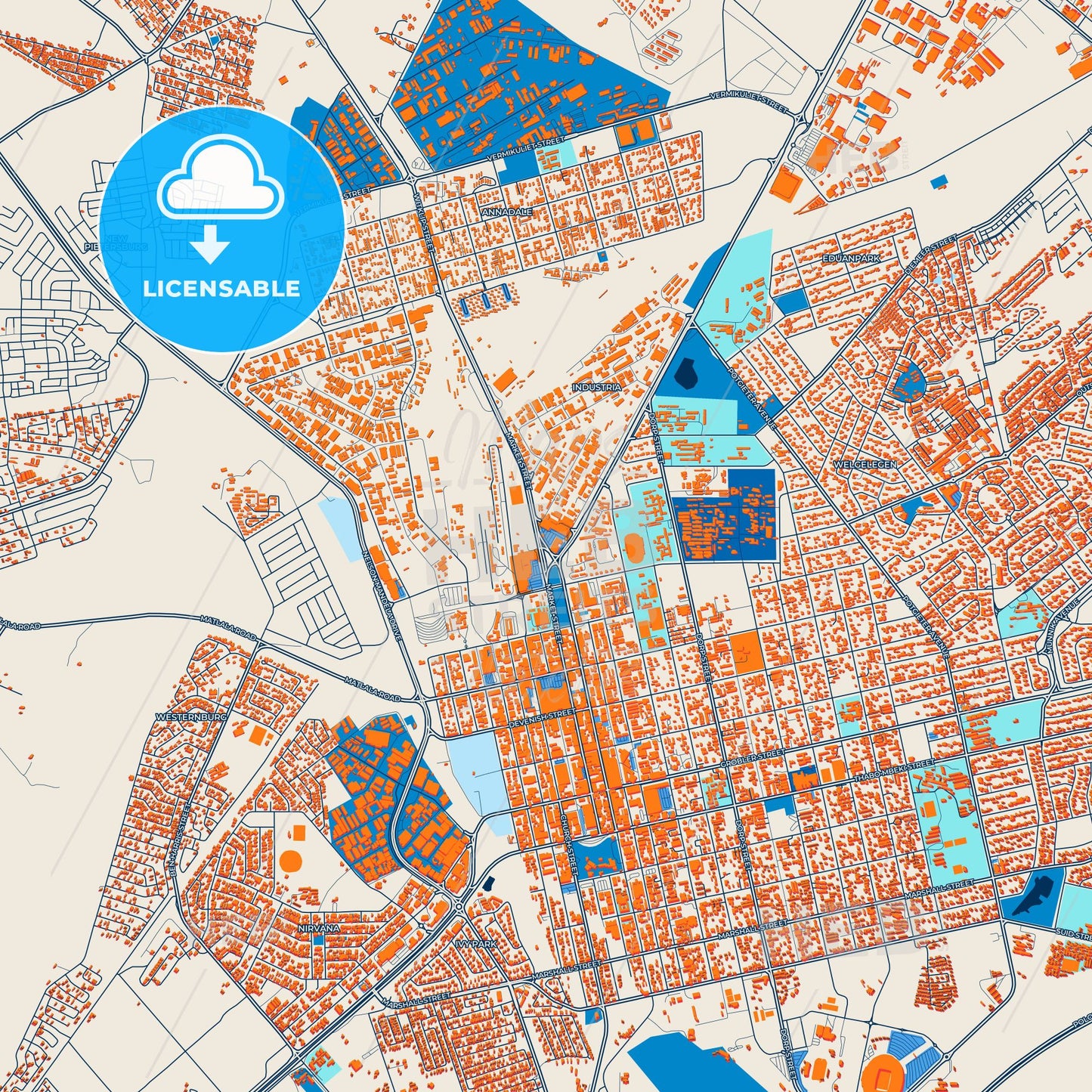 Colorful Polokwane Street Map with Labels and Buildings